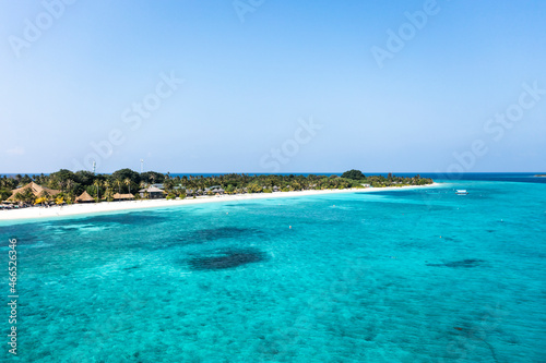 Aerial view, Kuredu with beaches and Palmtrees, Lhaviyani Atoll, Maldives, Indian Ocean, Asia © David Brown