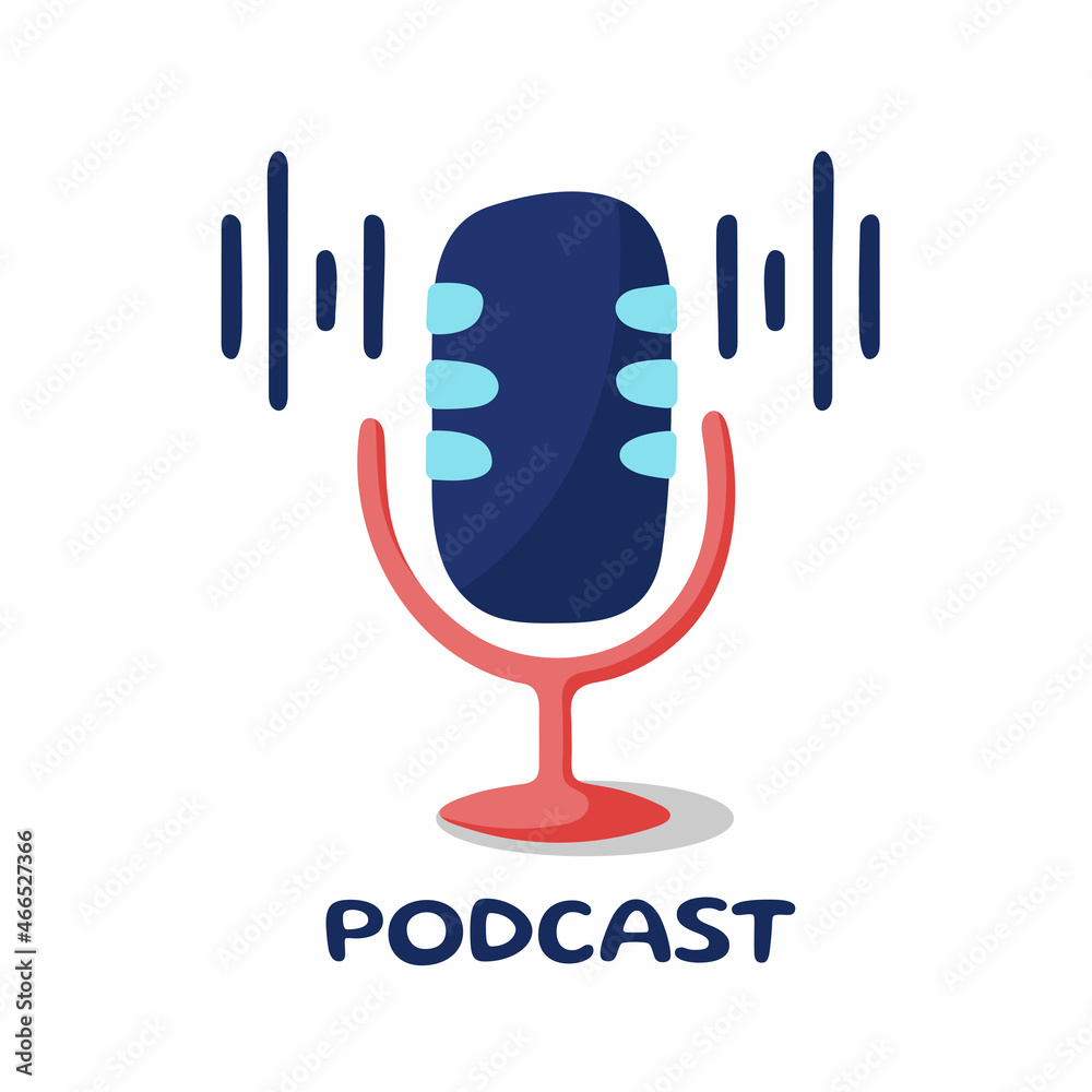 Fototapeta premium Microphone with sound waves. Podcast illustration