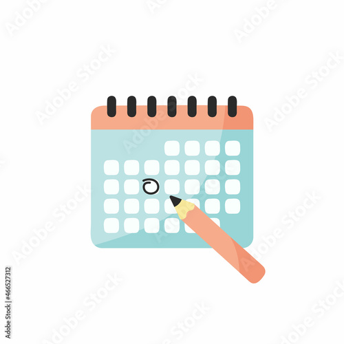 Calendar page with pencil. Calendar icon isolated on white background. Vector illustration