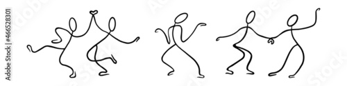 Stick figures collection. Hand drawn dancing people isolated on white background. Vector illustration.