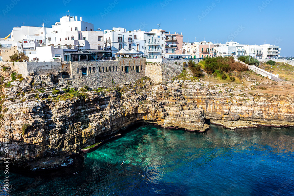 View of the bay in the town of Polignano a Mare (Italy).