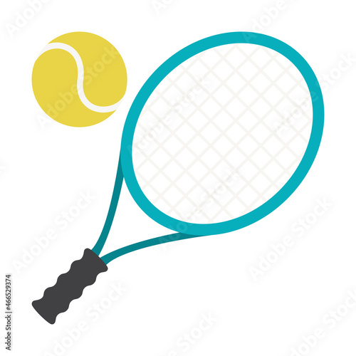 Icon of tennis ball and racket. Sport equipment illustration. For training and competition design. © incomible