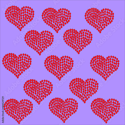 transparent heart in red peas on a purple background