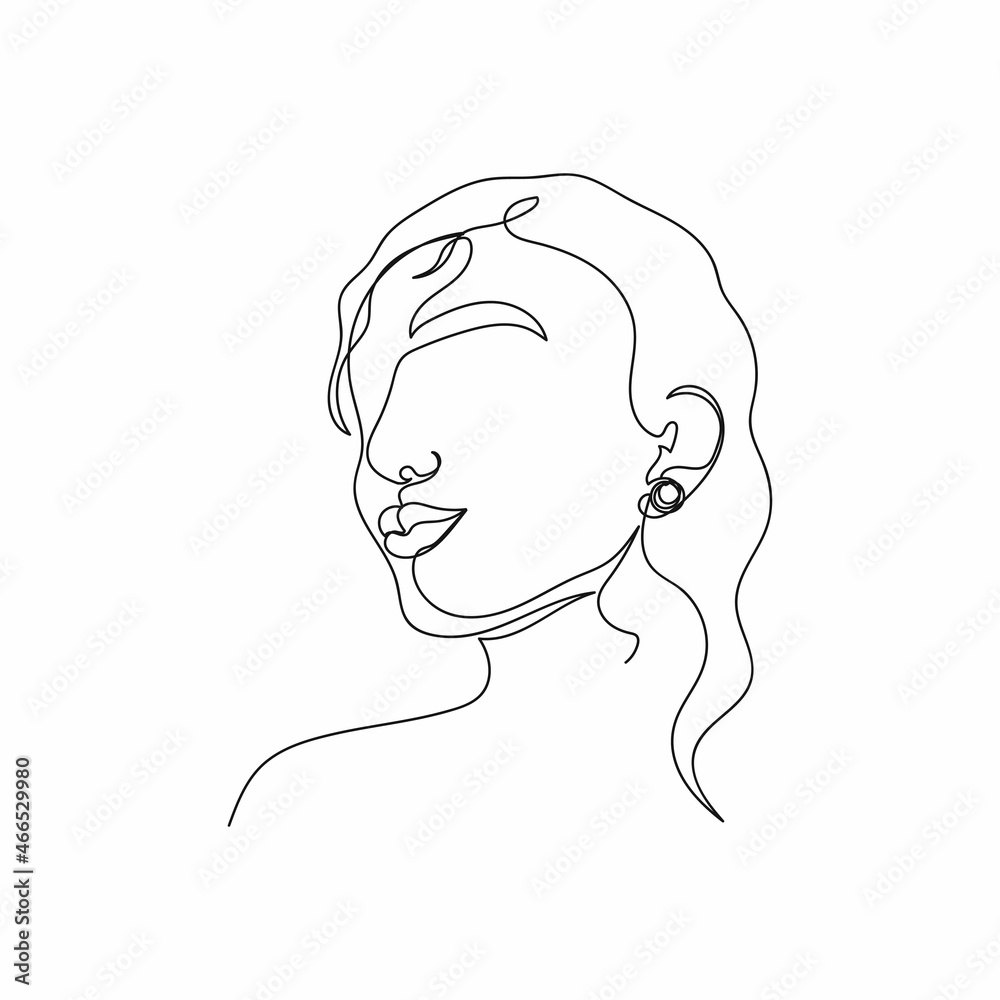 Vector continuous one single line drawing icon of beautiful woman pretty girl face in silhouette on a white background. Linear stylized. Vector continuous one single line drawing icon of beautiful woman pretty girl face in silhouette on a white background. Linear stylized.