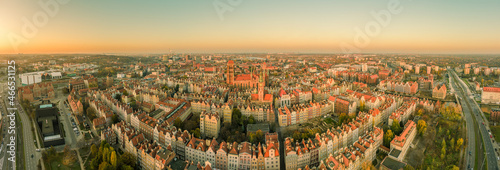 sunset over gdansk old town panoramic view 