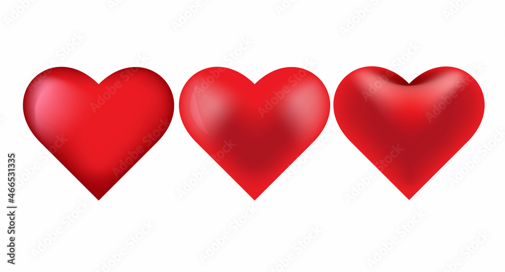 Red hearts  isolated on a white background. Heards for love, wedding, Valentine's day or other romantic design.Vector illustration