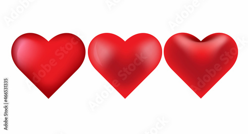 Red hearts  isolated on a white background. Heards for love, wedding, Valentine's day or other romantic design.Vector illustration