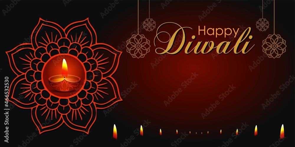 Dark red template design Starting with creative lights and some mandala art, Diwali background concept with copy space