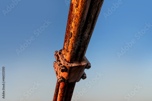 rusty steel rope in the fastening of the bridge