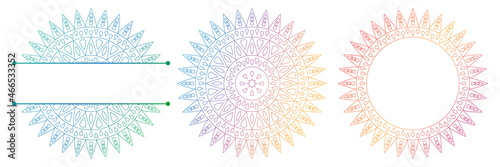 Set of flower mandalas. Split pattern in form of mandala for Henna Mehndi or tattoo decoration. Decorative ornament in ethnic oriental style, vector illustration.	