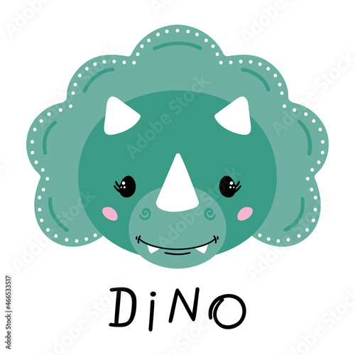 Cute little dinosaur. Vector illustration, isolated on a white background. Scandinavian cartoon style flat design. Concept for children print.