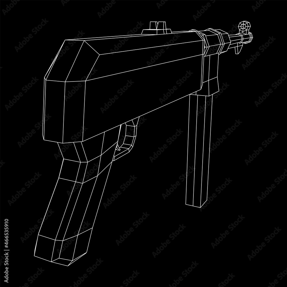 Obraz premium Submachine gun german MP 40 world war 2 firearms pistol. Wireframe low poly mesh vector illustration.