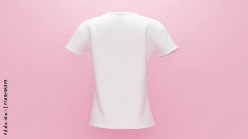 White women's T-shirt on a pink background. Minimal modern seamless motion design. Abstract loop animation