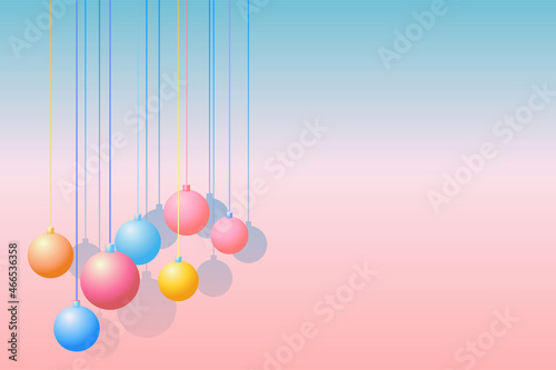 Multicolored Christmas balls on a gradient background. Holidays - New year and Christmas background. 3d colorful balls. 