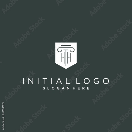 HH monogram with pillar and shield logo design, luxury and elegant logo for legal firm