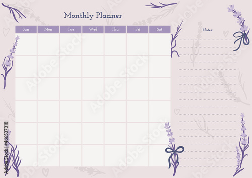 Monthly template lavender, great design for any purposes. Summer holiday background. Graphic violet color background. Design template. Simple illustration. Planner template. Abstract poster.