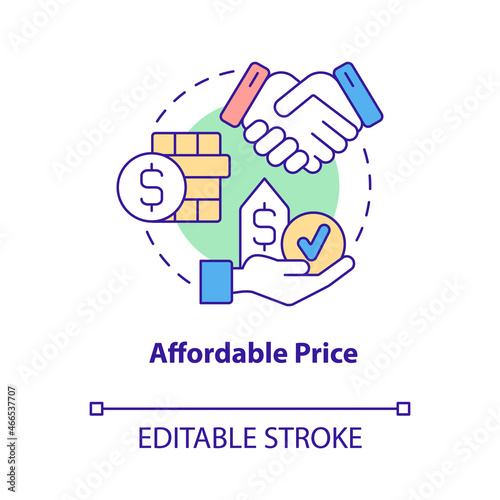 Affordable price concept icon. Driving school benefit abstract idea thin line illustration. Learn to drive vehicle. Automobile riding course. Vector isolated outline color drawing. Editable stroke
