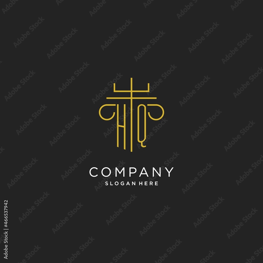 HQ initial with monoline pillar logo style, luxury monogram logo design ...