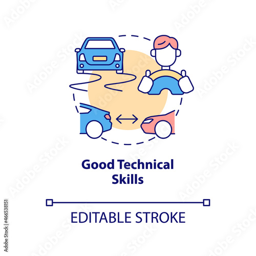 Good technical skills concept icon. Driving course result abstract idea thin line illustration. Automobile operating ability. Drivers license. Vector isolated outline color drawing. Editable stroke