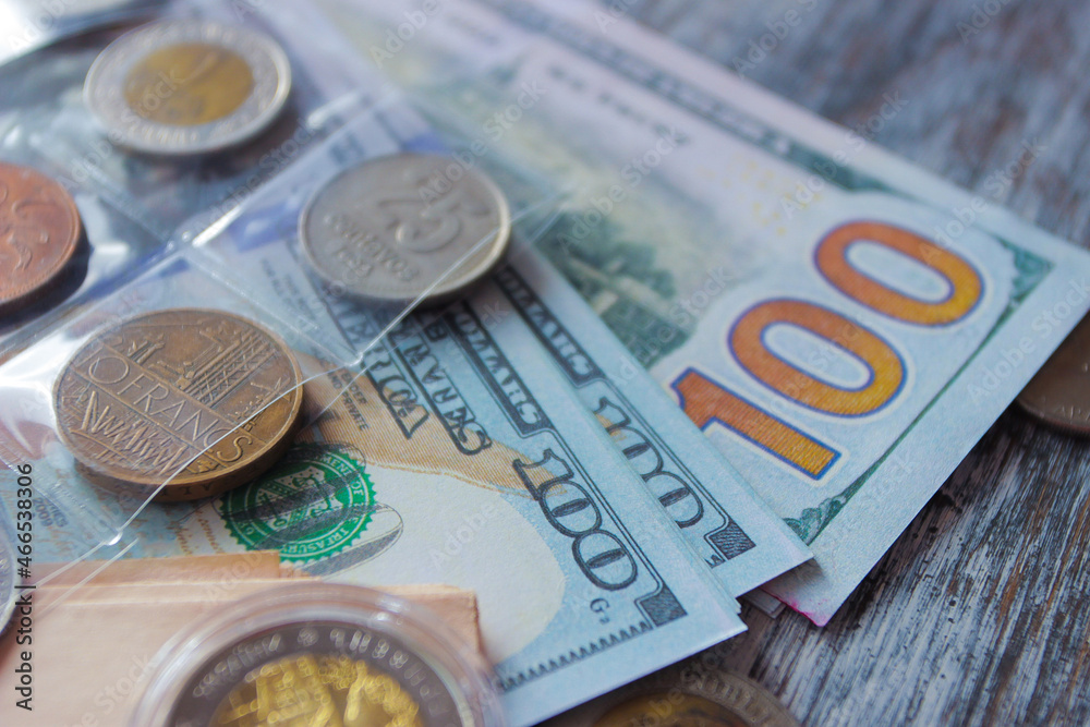 Background from different collector coins and banknotes Background from different collector coins and banknotes