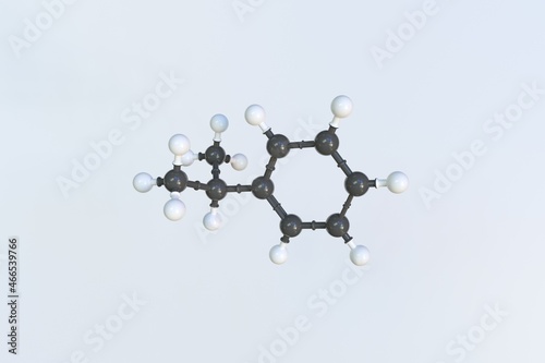 Cumene molecule made with balls, isolated molecular model. 3D rendering