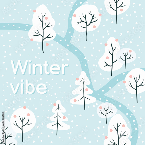 winter mood. snowy glade with fir trees and paths. seamless winter pattern.