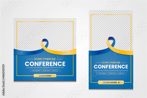 Social media template vector design for Down Syndrome  conference. Post and story in blue and yellow colors photo