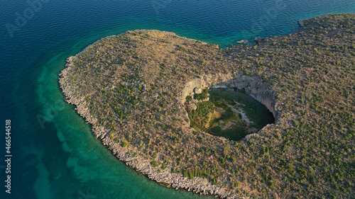 Fototapeta Naklejka Na Ścianę i Meble -  Aerial drone photo of volcanic crater created many years ago