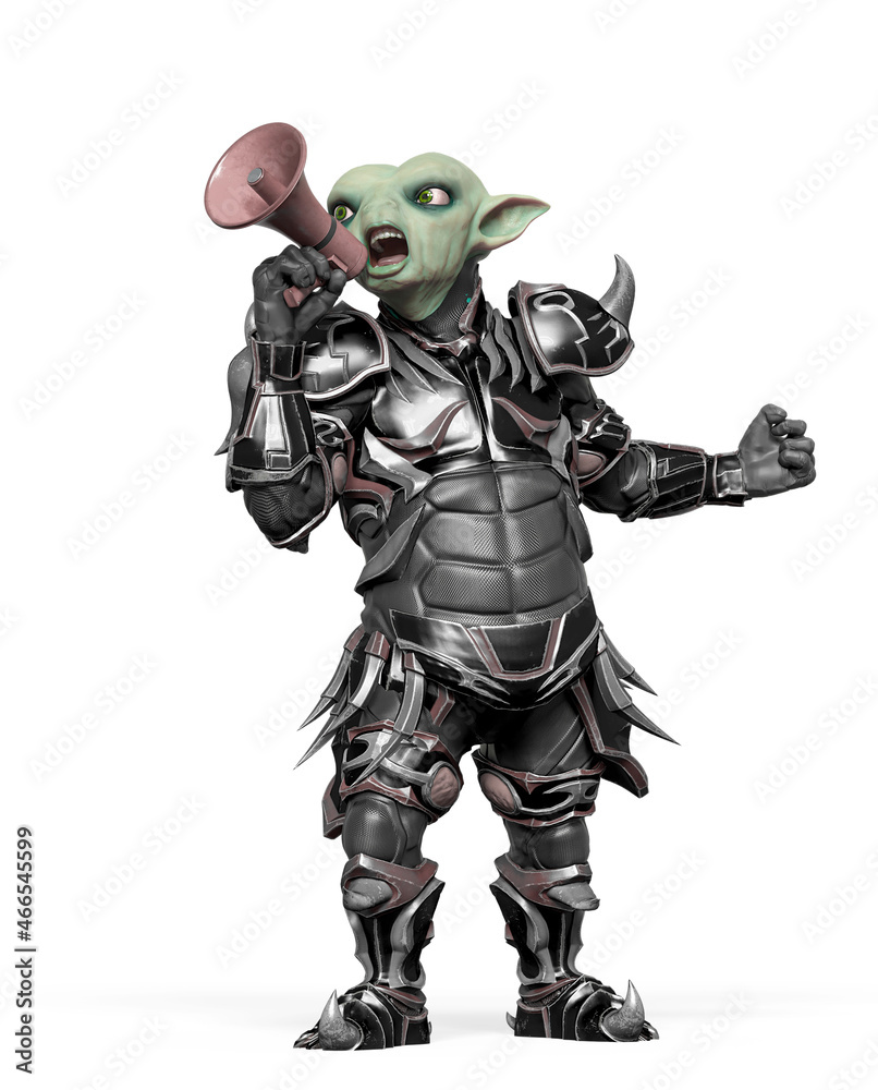 little alien warrior is protesting and screaming on the megaphone little alien warrior is protesting and screaming on the megaphone