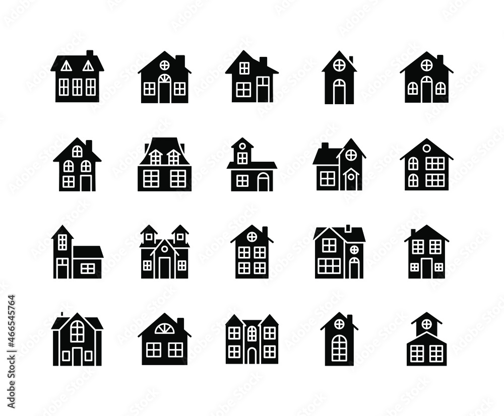 House flat line icons set. Icons of homes and real estate, country house, Cottage, Garage, House and Apartment. Simple flat vector illustration for web site or mobile app