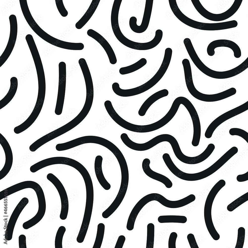 Abstract Free Hand Drawing of Black Worm Like Lines or Stripes Seamless Background Pattern