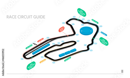 Racing circuit guide with an isometric view isolated on white background. Vector illustration.