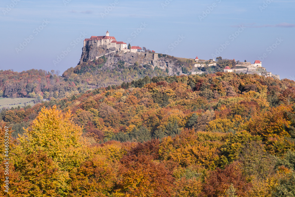 The Riegersburg castle in Austria during colorful autumn