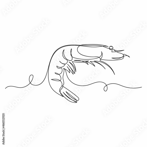 Vector continuous one single line drawing icon of delicious boiled shrimp in silhouette on a white background. Linear stylized.