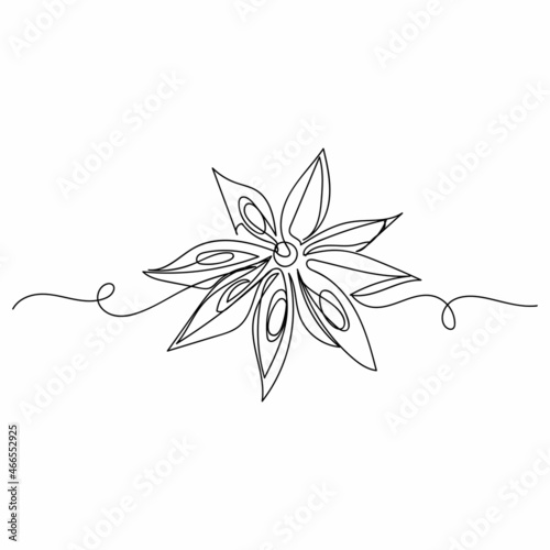 Vector continuous one single line drawing icon of one anise star in silhouette on a white background. Linear stylized.