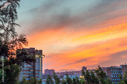 Sunset in the city. with red sky.Tenerife. Canary Islands.