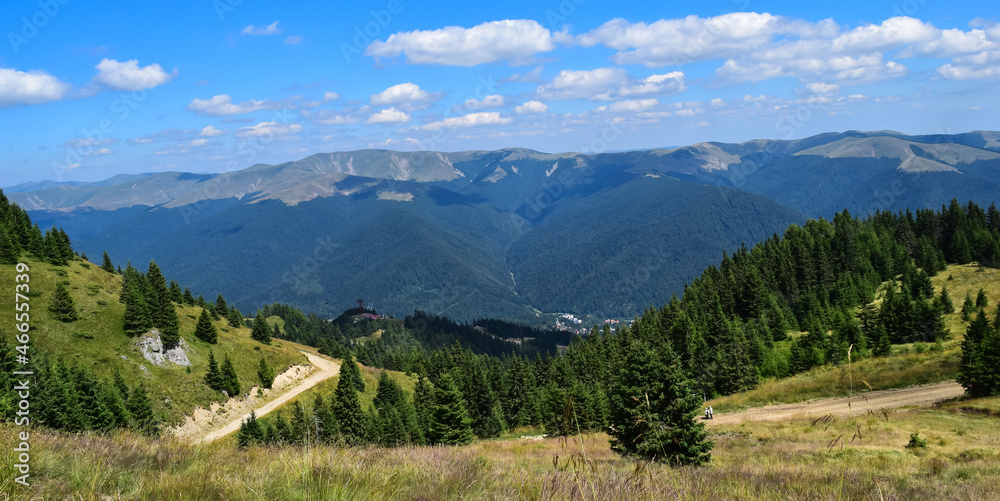 Transylvanian alps with green hills in Romania

