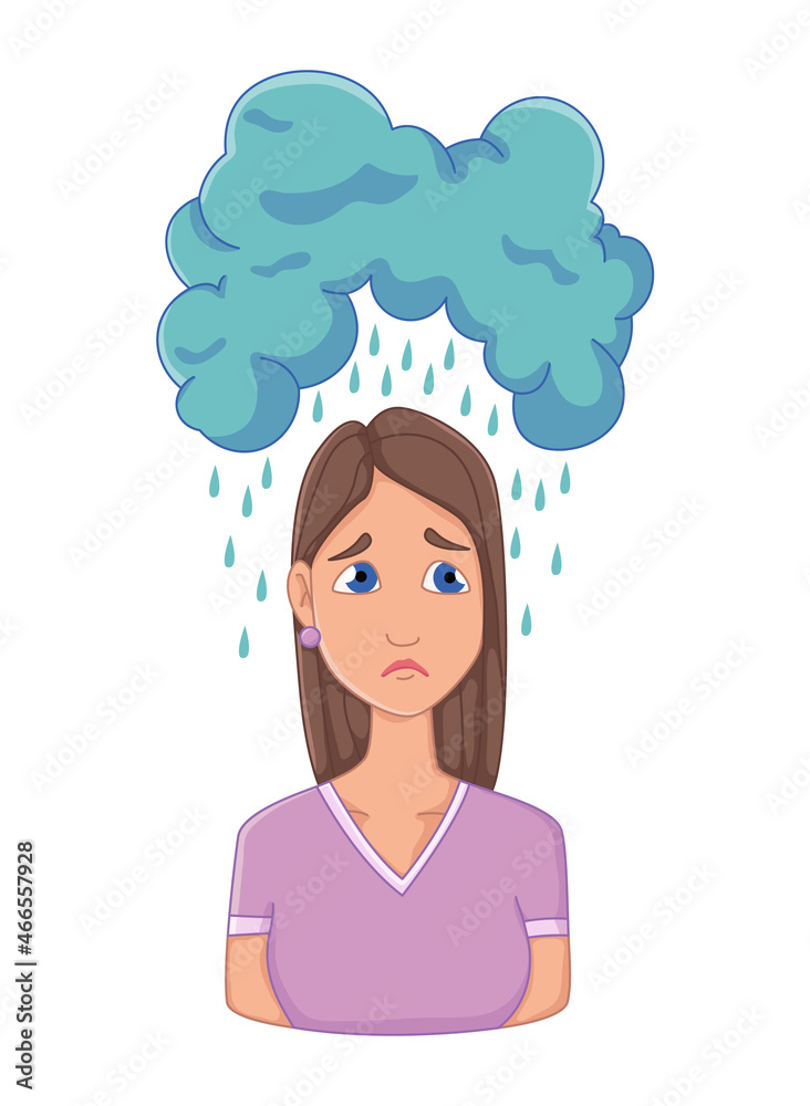 Women with stress symptom - crying. Emotional or mental health problem, stress. Cartoon character concept Women with stress symptom - crying. Emotional or mental health problem, stress. Cartoon character concept