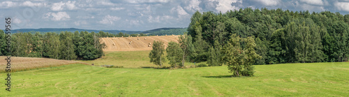 View over the hills and trees and agriculture land at the German countryside