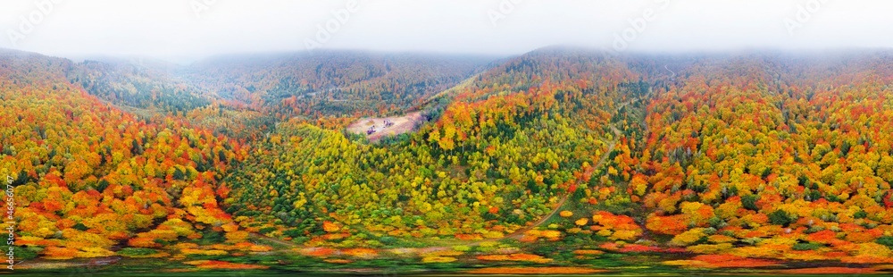 oil pump in the autumn mountains