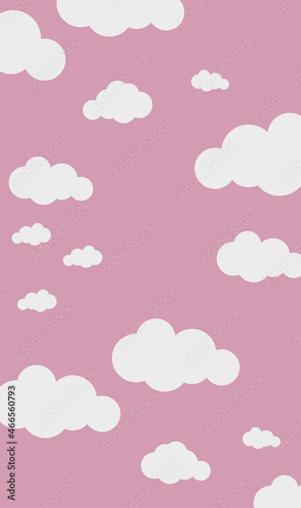 Clouds. Set of abstract white clouds isolated on pink background. Simple illustration of white clouds on pink background. Vector illustration
