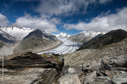 Aletsch glacier - largest glacier in Alps seen from Eggishorn, Jungfrau-Aletsch Protected Area, UNESCO World Heritage Site from 2001, retreating glacier, Fiesch, canton Wallis, Switzerland, Europe