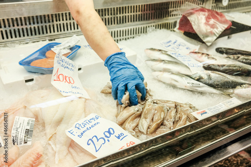 Fischtheke auf einem Markt in Italien. photo