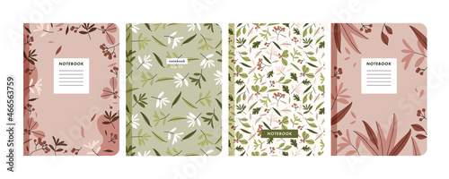 Vector illustartion templates cover pages for notebooks, planners, brochures, books, catalogs. Floral background.