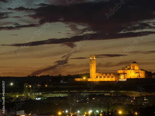 Image of the cathedral of Lleida, Spain, a sunset photo