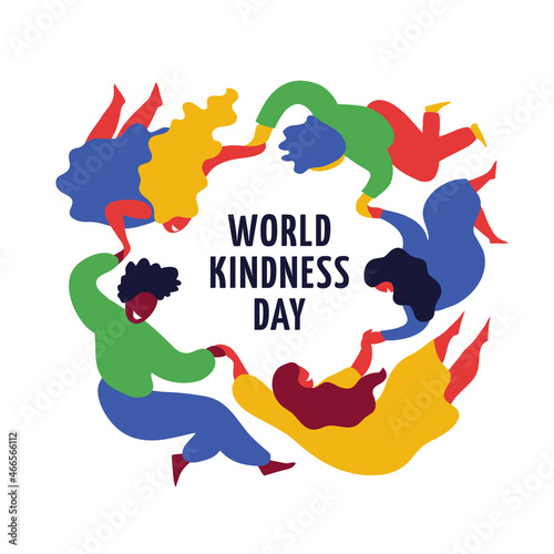 World kindness day logo. People holding hands. Random acts of kindness day emblem. Caring, responsibility, altruism of people. November 13. Vector illustration.