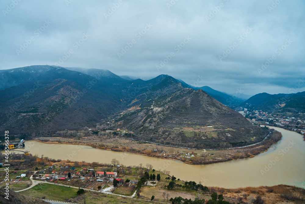 Amazing natural landscape. The confluence of two rivers in the city of Mtskheta in Georgia Amazing natural landscape. The confluence of two rivers in the city of Mtskheta in Georgia