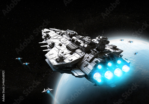 Fototapeta Naklejka Na Ścianę i Meble -  space ship fleet 3D illustration