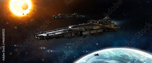 Fotografia space ship fleet 3D illustration