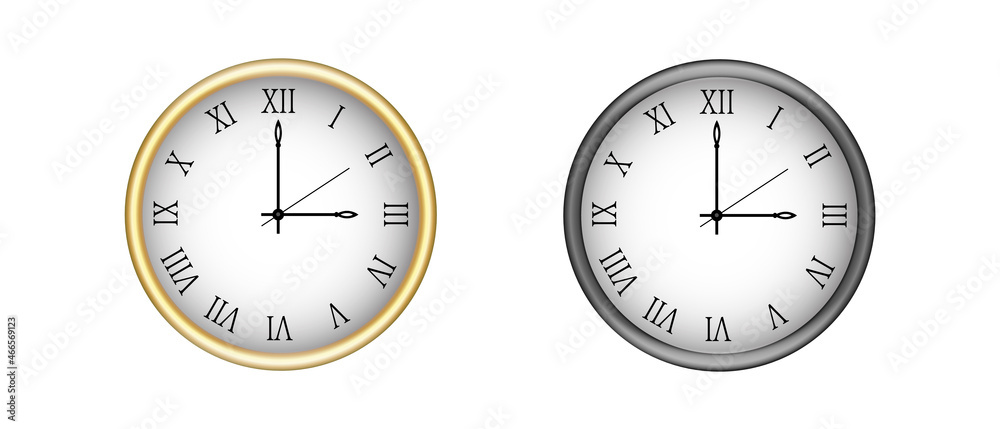 light and dark wall office clocks icon set. Mac-up for branding and advertising isolated on transparent background